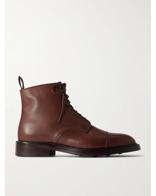 Kingsman Brown George Cleverley Taron Cap-toe Pebble-grain Leather Boots for men