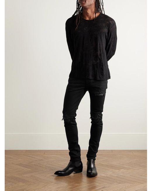 Amiri Black Mx1 Skinny-Fit Leather-Panelled Distressed Jeans for men