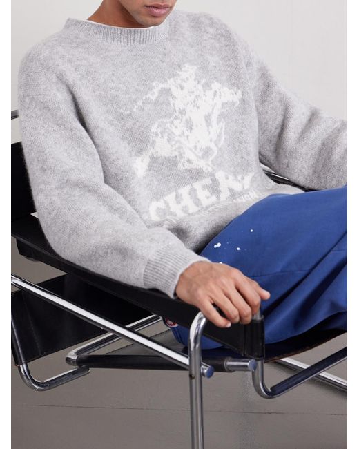 CHERRY LA White Won The West Jacquard-knit Alpaca-blend Sweater for men