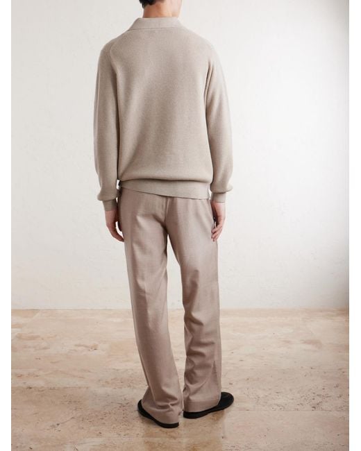 Lardini White Knitted Wool And Cashmere-Blend Polo Shirt for men