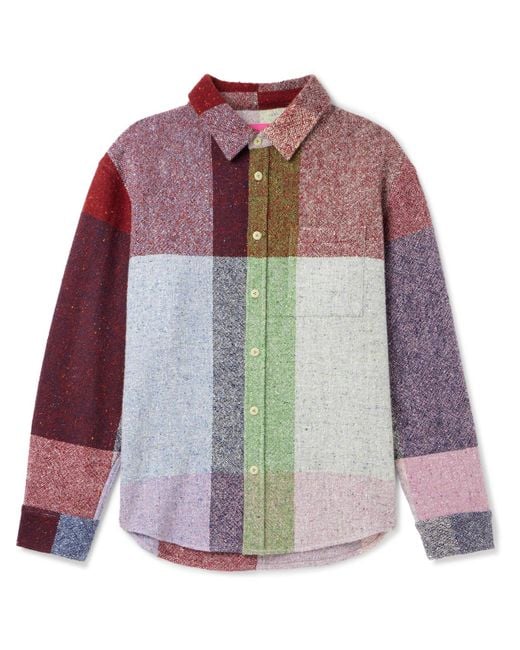 The Elder Statesman Purple Checked Donegal Wool Overshirt for men
