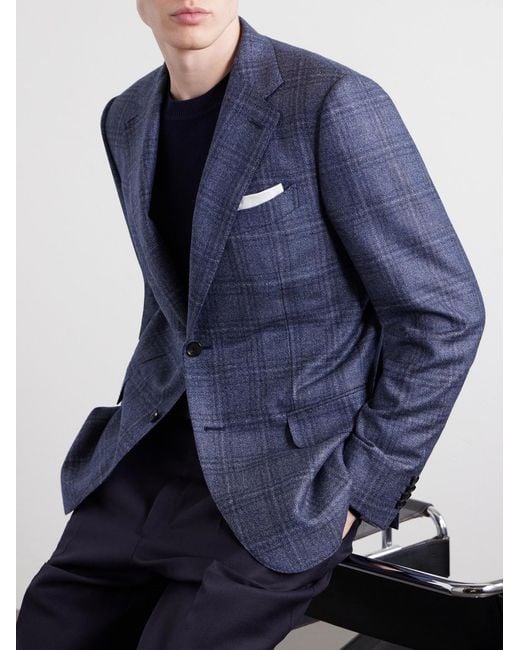 Caruso Blue Norma Checked Wool Blazer for men