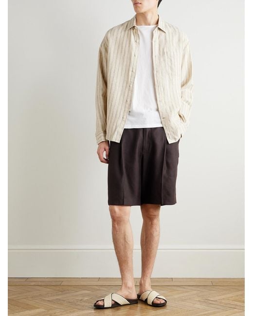NN07 Black Kay 1808 Straight-Leg Pleated Lenzing Ecovero, Cotton And Linen-Blend Shorts for men