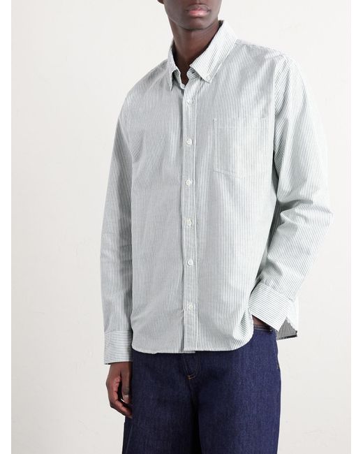 Corridor NYC White Button-down Collar Striped Cotton Oxford Shirt for men
