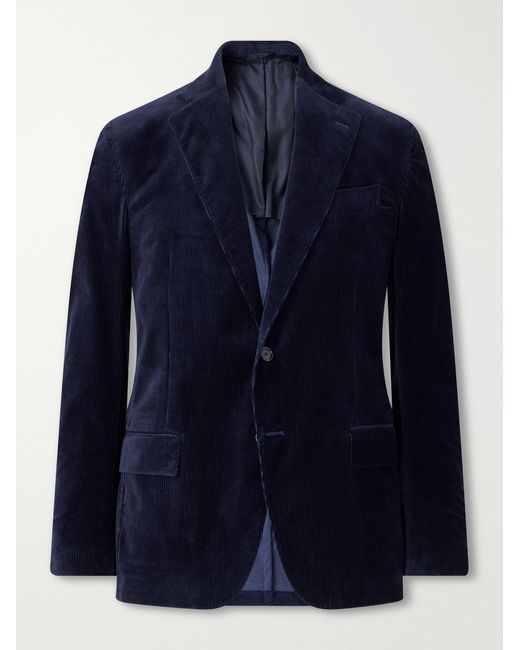 De Petrillo Blue Riviera Cotton-Blend Corduroy Blazer for men