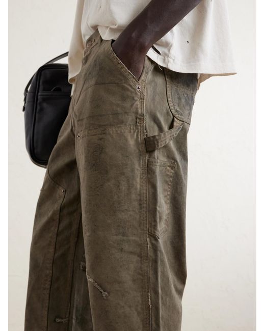 Paly Hollywood Natural Been Thru It Straight-leg Distressed Waxed Cotton-canvas Trousers for men