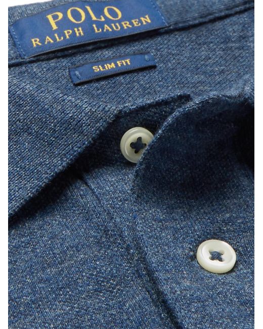 Polo Ralph Lauren Blue Slim-Fit Mélange Cotton-Piqué Polo Shirt for men