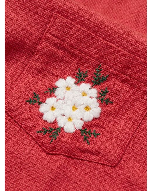 Portuguese Flannel Convertible-Collar Embroidered Cotton Shirt for men