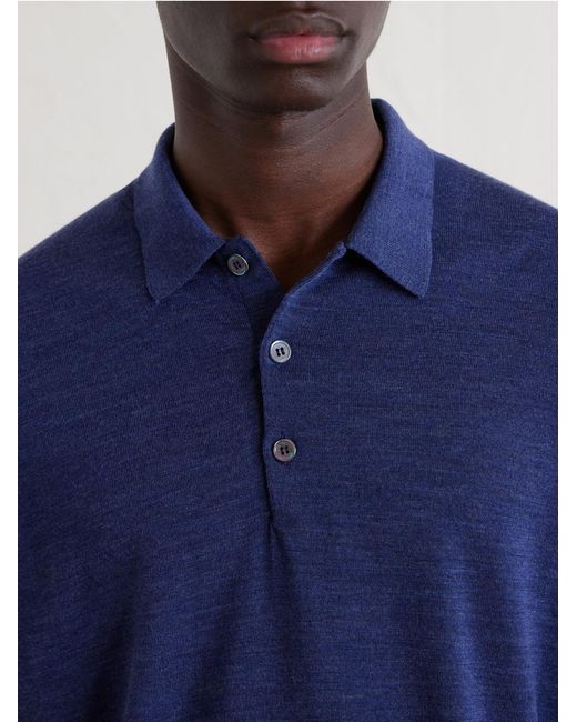 William Lockie Blue Virgin Wool Polo Shirt for men