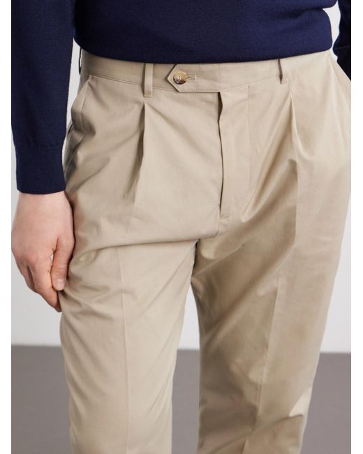 Paul Smith Natural Straight-Leg Pleated Organic Cotton-Twill Trousers for men