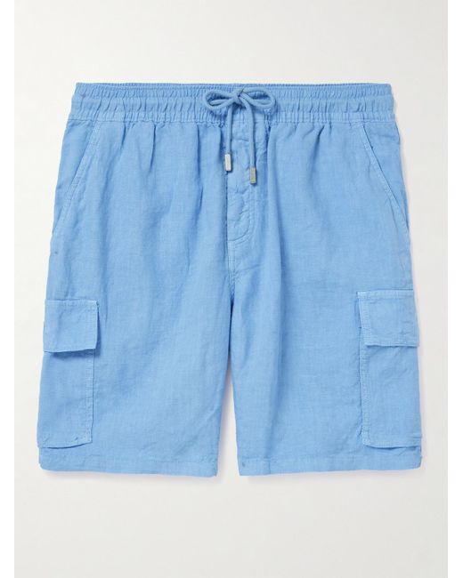 Vilebrequin Blue Straight-leg Linen Drawstring Cargo Shorts for men