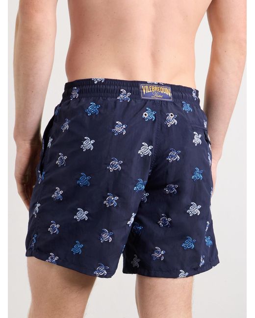 Vilebrequin Blue Mistral Straight-Leg Mid-Length Embroidered Swim Shorts for men