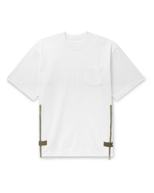 Sacai White Grosgrain-trimmed Button And Zip-detailed Cotton-jersey T-shirt for men