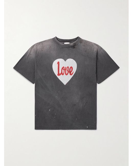 SAINT Mxxxxxx Gray Distressed Paint-splattered Printed Cotton-jersey T-shirt for men