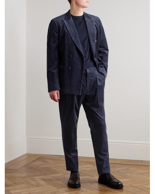 Mr P. Blue Slim-Fit Double-Breasted Cotton And Cashmere-Blend Corduroy Tuxedo Jacket for men