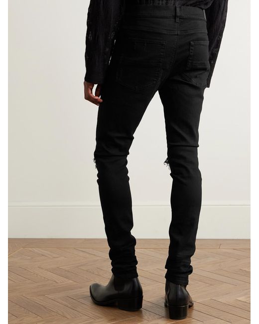 Amiri Black Mx1 Skinny-Fit Leather-Panelled Distressed Jeans for men