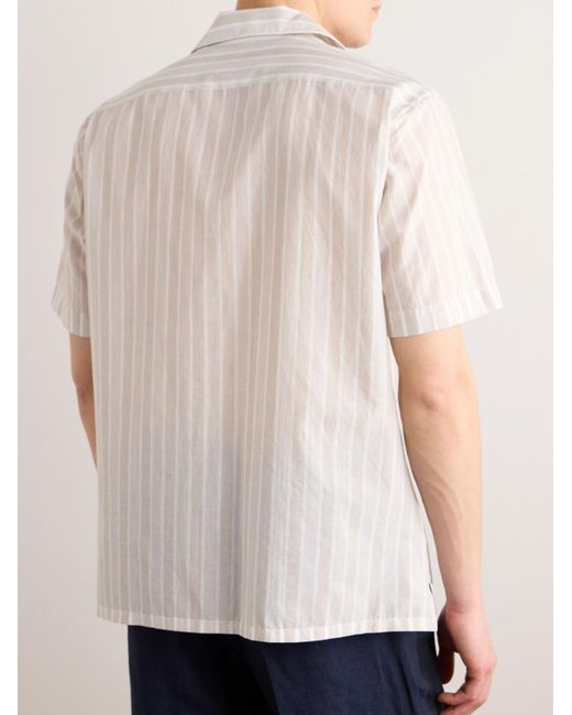 Brioni Natural Convertible-collar Striped Cotton And Linen-blend Shirt for men