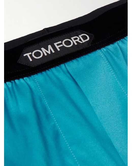 Tom Ford Blue Velvet-trimmed Stretch-silk Satin Boxer Shorts for men