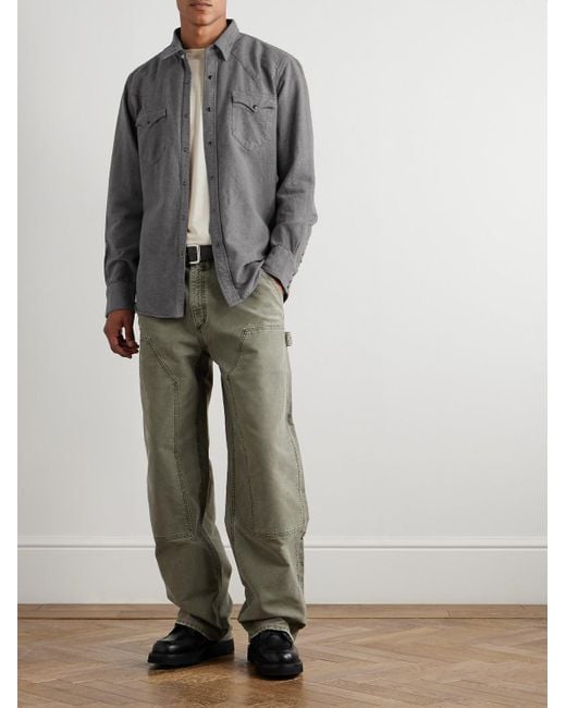RRL Gray Brushed-Cotton Oxford Western Shirt for men