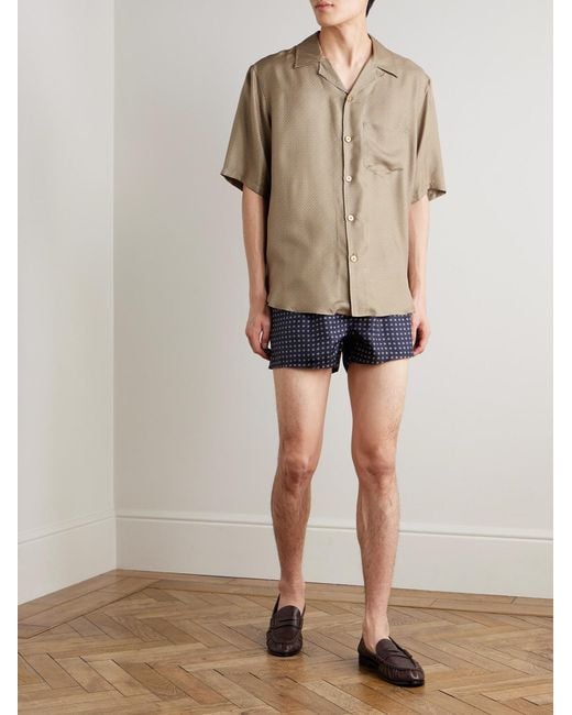 Saint Laurent Blue Straight-Leg Printed Silk-Twill Shorts for men