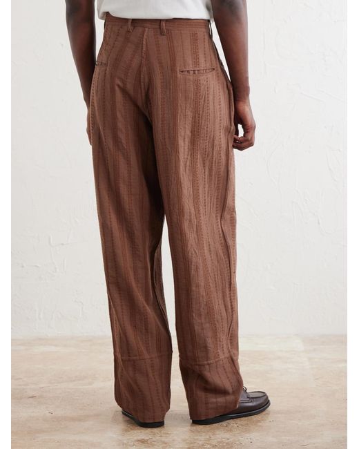Kardo Brown Antonio Straight-Leg Striped Cotton-Canvas Trousers for men