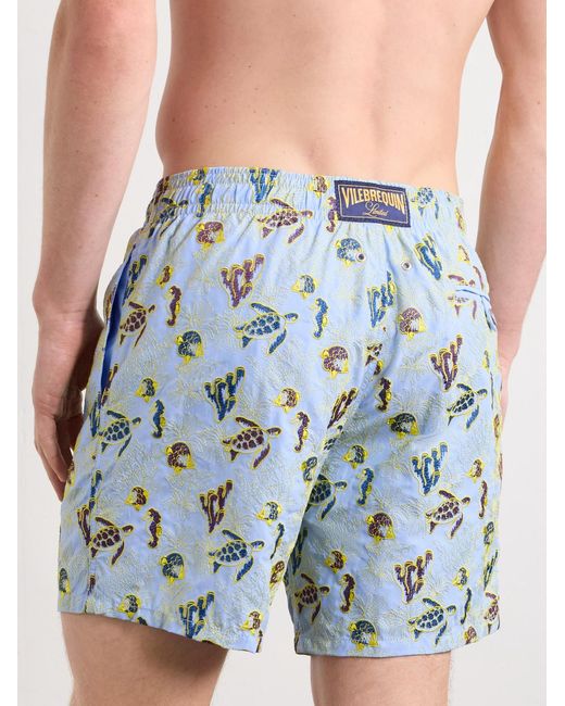 Vilebrequin Blue Mistral Straight-Leg Mid-Length Embroidered Swim Shorts for men