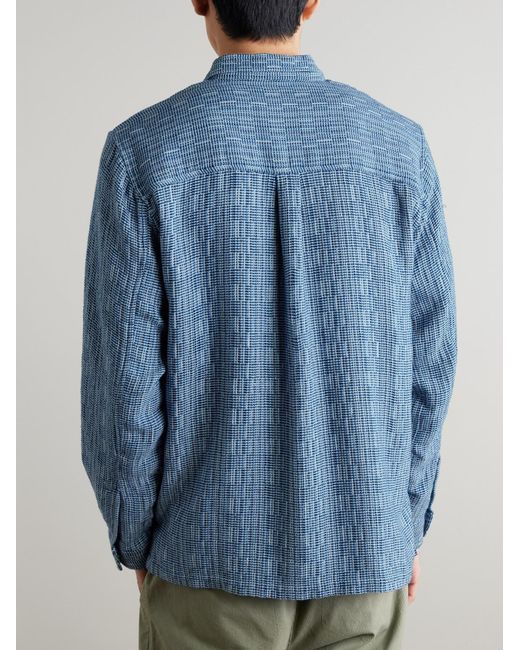 Folk Blue Patch Basketweave Cotton Overshirt for men