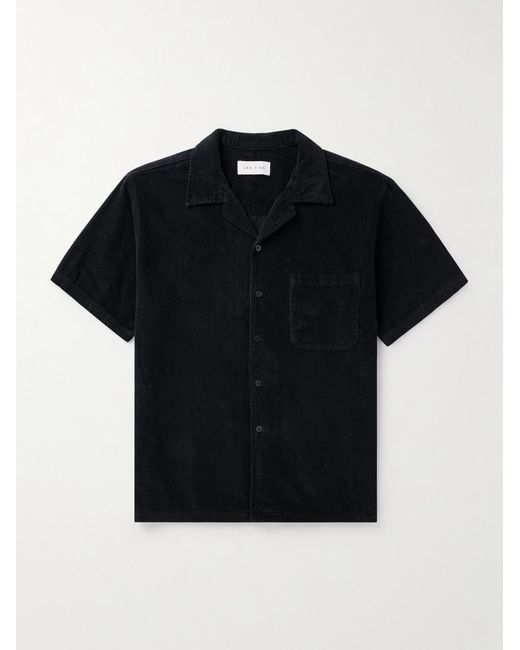 Les Tien Black Camp-Collar Garment-Dyed Cotton-Corduroy Shirt for men