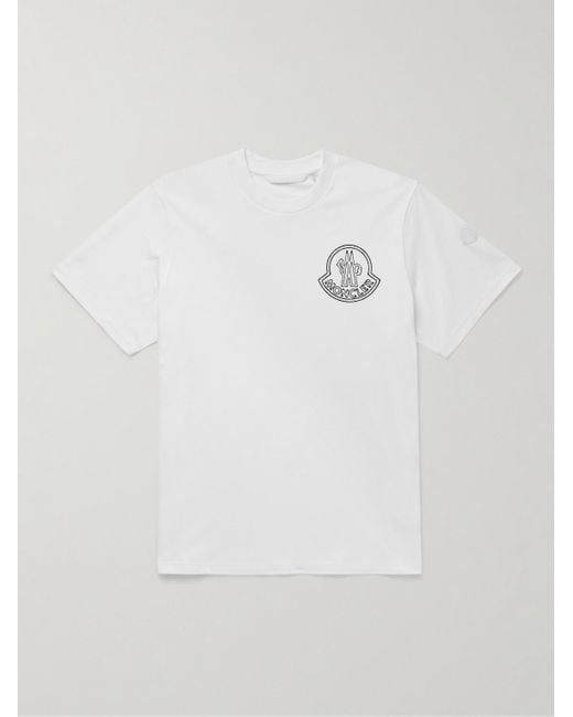 Moncler T-Shirt aus Baumwoll-Jersey mit Logoprint und -applikation in White für Herren