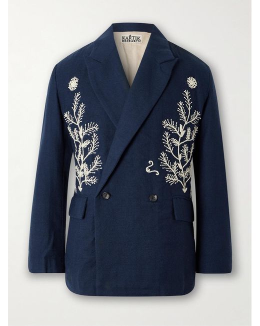 Kartik Research Blue Embroidered Wool Suit Jacket for men