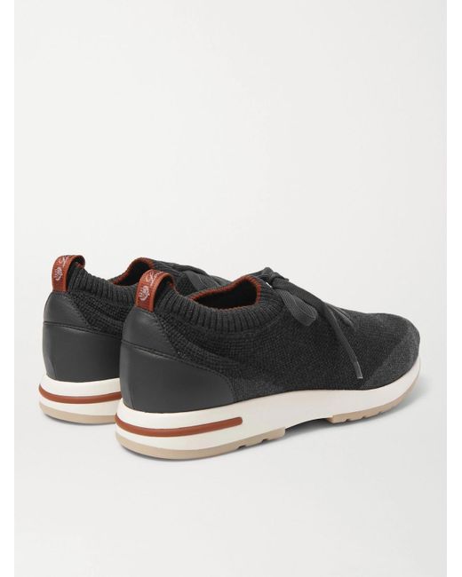 Loro Piana Black 360 Flexy Walk Leather-Trimmed Knitted Wish Wool Sneakers for men
