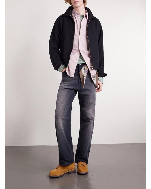 Visvim Blue Strato Leather-trimmed Linen And Wool-blend Twill Jacket for men