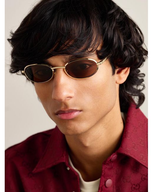 Gucci Metallic Oval-Frame-Tone Sunglasses for men