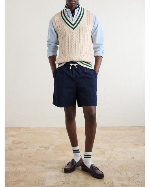 Drake's Blue Straight-Leg Cotton Drawstring Shorts for men