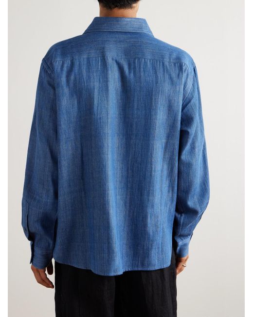 Kardo Blue Luis Embroidered Cotton-Chambray Shirt for men
