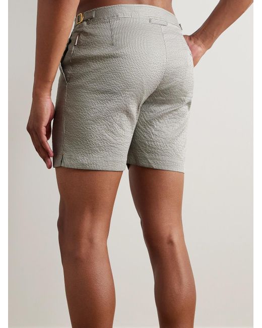 Orlebar Brown Gray Bulldog Straight-Leg Mid-Length Striped Seersucker Swim Shorts for men