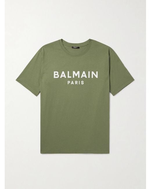 T-shirt in jersey di cotone con logo di Balmain in Green da Uomo