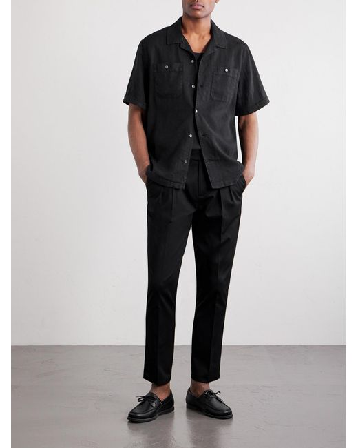 Mr P. Black Convertible-Collar Garment-Dyed Linen Shirt for men