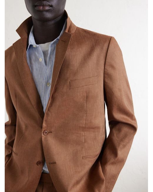 Frescobol Carioca Brown Paulo Linen And Virgin Wool-blend Suit Jacket for men