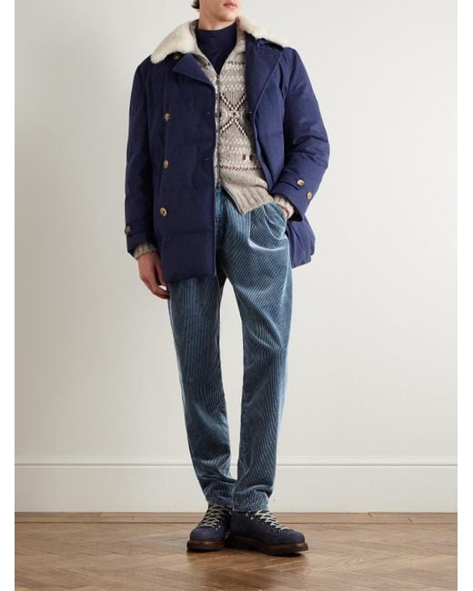 Brunello Cucinelli Blue Tapered Cotton-Corduroy Trousers for men