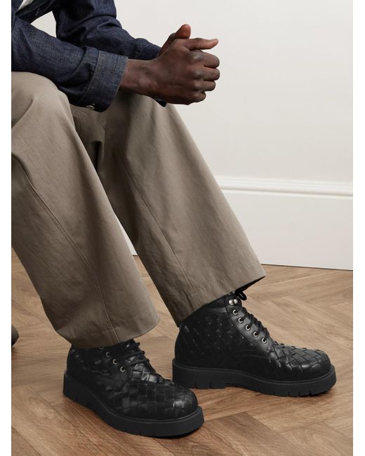 Bottega Veneta Black Haddock Intrecciato Leather Ankle Boots for men