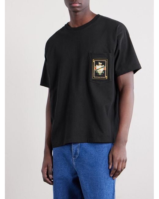Bode Black Logo-appliquéd Cotton-jersey T-shirt for men