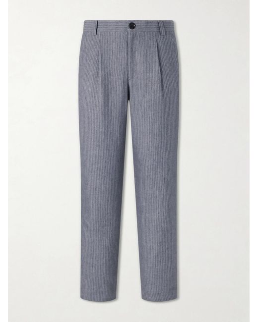Oliver Spencer Gray Morton Straight-Leg Pleated Striped Linen Suit Trousers for men