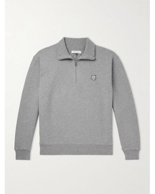 Felpa in jersey di cotone con logo applicato e mezza zip di Maison Kitsuné in Gray da Uomo