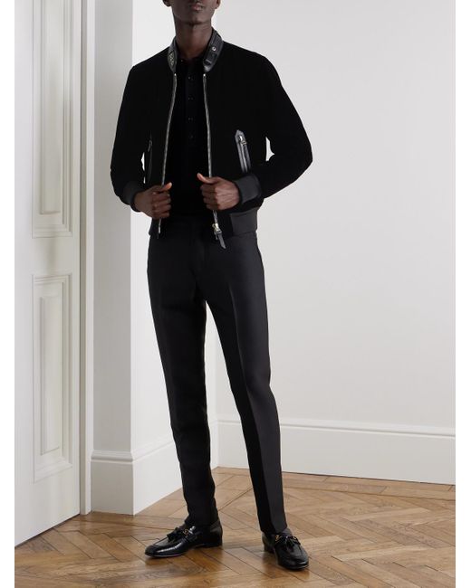 Tom Ford Bomberjacke aus Samt mit Besatz aus vollnarbigem Leder in Black für Herren