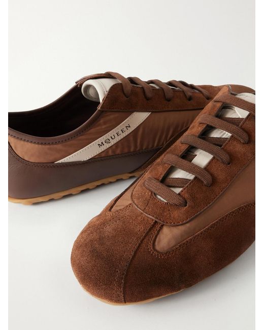 McQueen Brown Suede-Trimmed Shell Sneakers for men