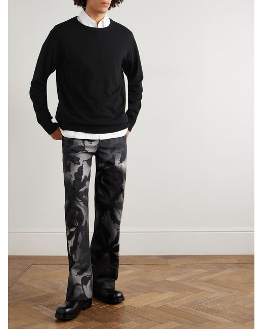 Dries Van Noten Gray Straight-Leg Floral-Print Cotton Trousers for men