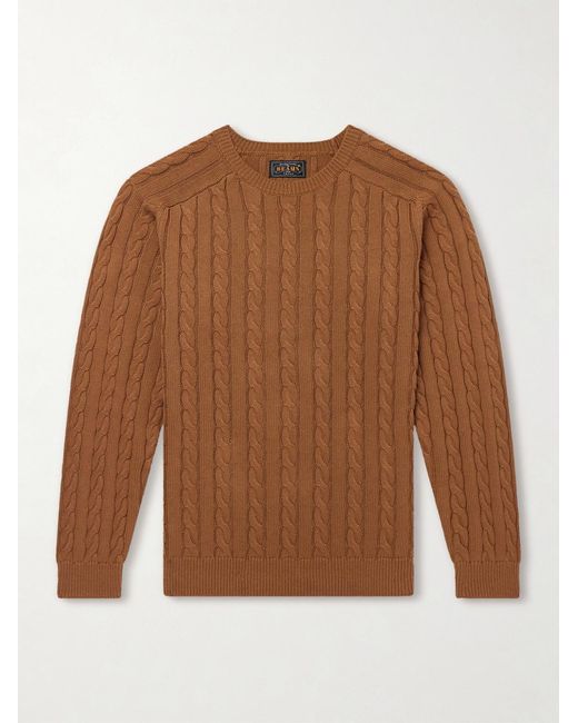 Beams Plus Brown Cable-Knit Cotton Sweater for men