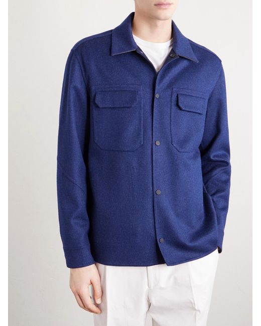 Sease Blue Wool-Blend Overshirt for men