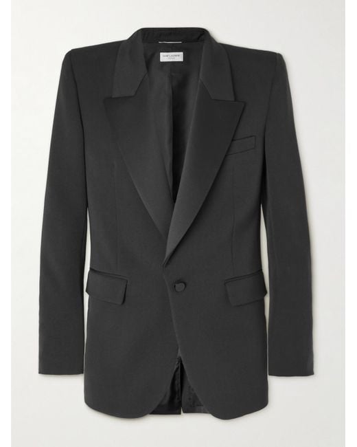 Saint Laurent Black Slim-fit Satin-trimmed Grain De Poudre Wool Tuxedo Jacket for men